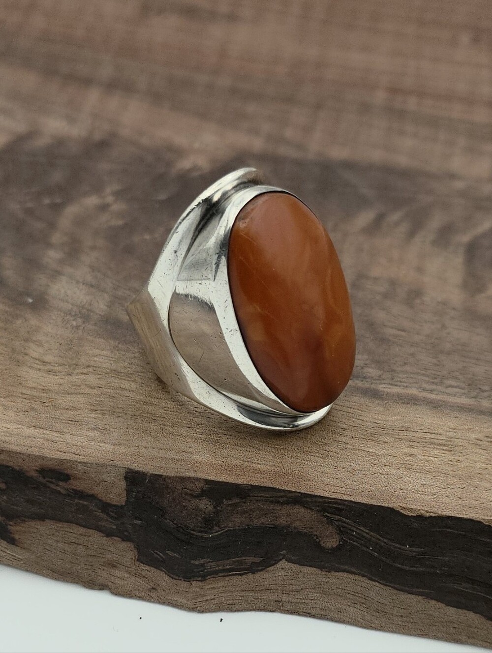 MCM Bent Knudsen 925 Sterling Silver Amber Huge Statement Ring Boho Swedish